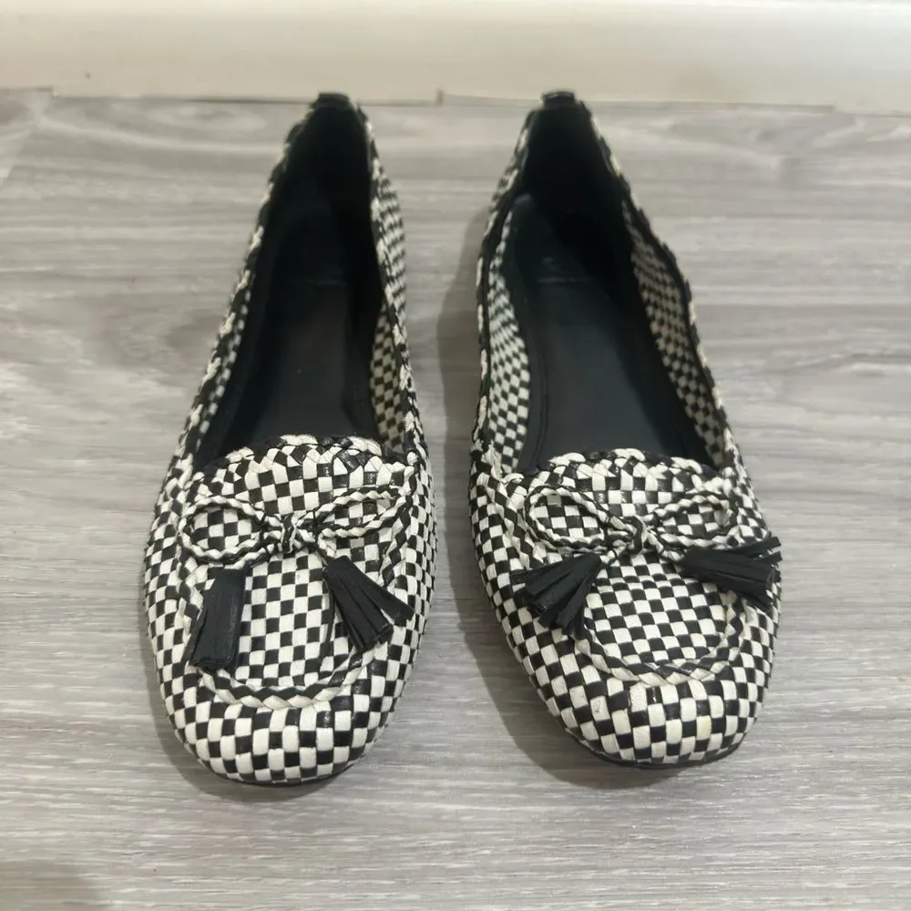 TORY BURCH Russell Black White Check Loafer Soft Leather Flats